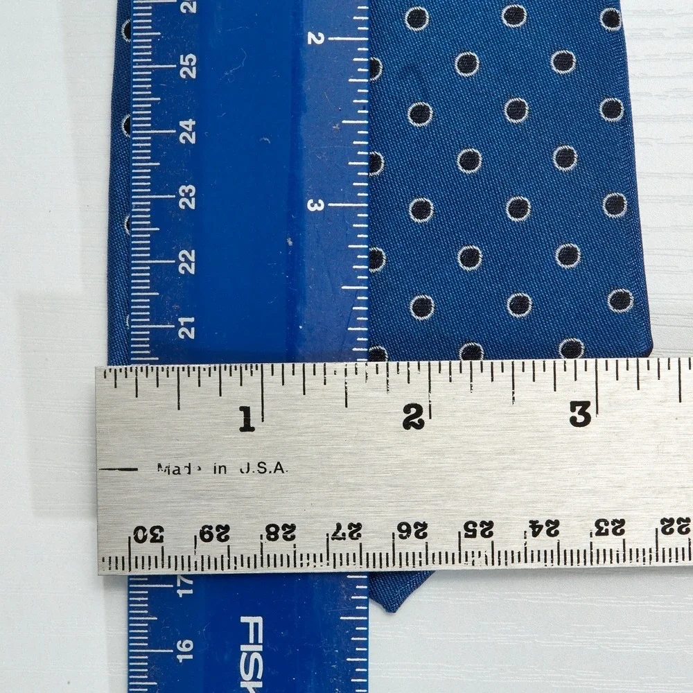 Preswick & Moore Mens 100% Silk Necktie‎ Designer Long Blue Polka Dot